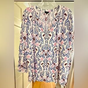 Talbots Floral V-Neck Blouse in Pink, Burgundy, and Blue, Size 2X